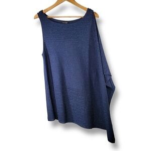 White House Black Market Asymmetric Drape Sleeve Shimmer Sweater Blue Medium
